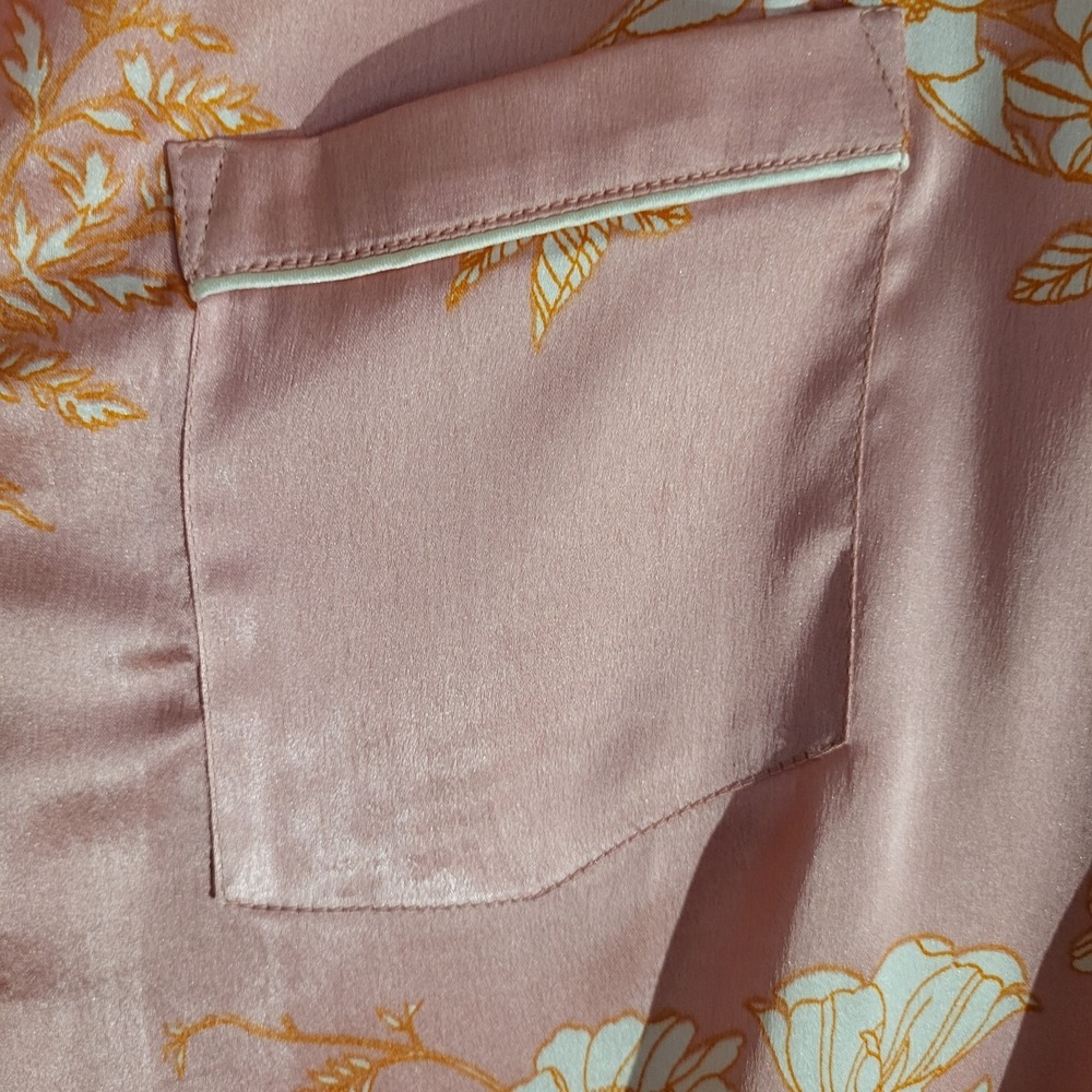Cynthia Rowley Sleepwear M Pink Floral Satin Button Front Silky Lingerie Shirt - Picture 7 of 8